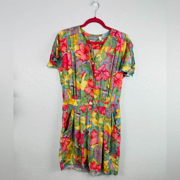 Vintage Carol Anderson Shabby Chic Floral Hibiscus Button Down Pleated Dress - Picture 2 of 10